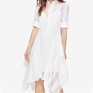 BCBGMaxazria Beatryce Eyelet Handkerchief Hem Shirt Dress Size Small *No Slip*